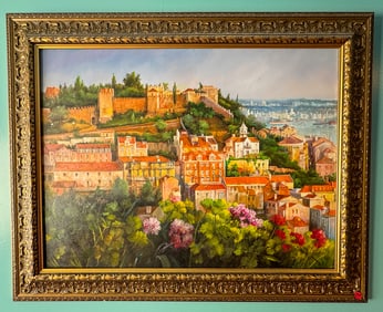 IMPRESSIONIST PAINTING IN GOLD GILT FRAME BY ANNIBAL LAPES, 29" X 31"