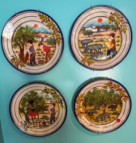 4 HAND PAINTED PORTUGUES PLATES, 10.75" D