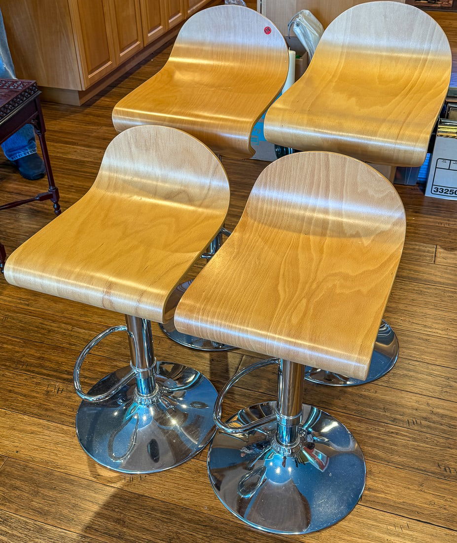 4 CONTEMPORARY BAR STOOLS, 38" T - 2