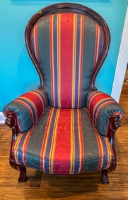 CLEAN MAHOGANY ARM CHAIR, 44" X 24" X 28"