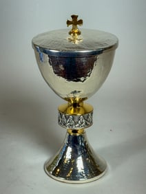 SILVER AND GOLD WASH COMMUNION CUP, 8" X 4"