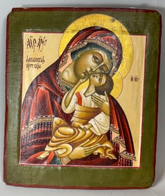 PAINTED WOOD ICON, 12" X 10"