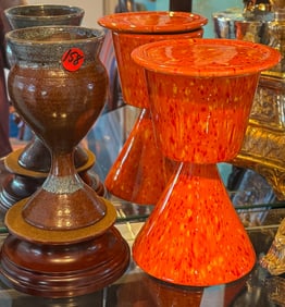 2 POTTERY COMMUNION CUPS, 9" EACH