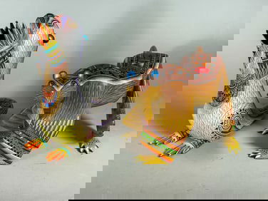 2 JULIA FUENTES CARVED AND PAINTED SCULPTURE, 12" X 5" AND 8" X 7"