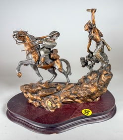 CHRISTOPHER PARDELL LEGENDS BATTLE FIGURAL BRONZE GROUP, 9" X 9" X 6"