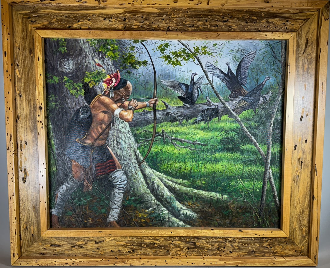 NATIVE AMERICAN HUNTING PAINTING, 36" X 32" (1 of 6)