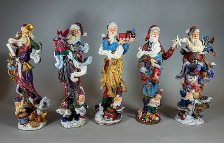 5 LENNOX CHRISTMAS SANTAS, 14" AND SMALLER
