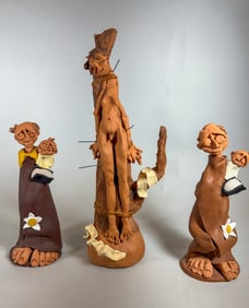 3 LARGE GREEK POTTERY FIGURINES BY CABRAL MONCADA, 10.5" AND SMALLER