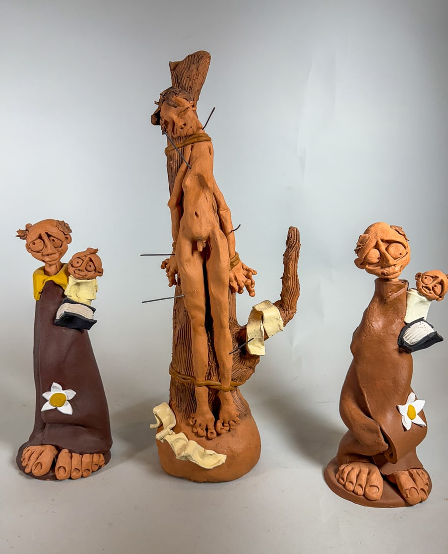 3 LARGE GREEK POTTERY FIGURINES BY CABRAL MONCADA, 10.5" AND SMALLER (1 of 9)