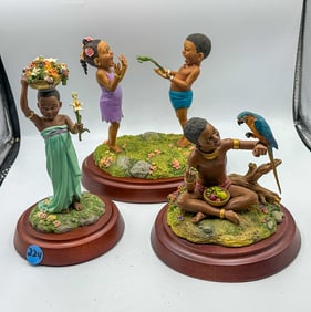 3 THOMAS BLACKSHEAR FIGURAL GROUPS, CHILDREN W/ ANIMALS. 8" X 6" AND SMALLER