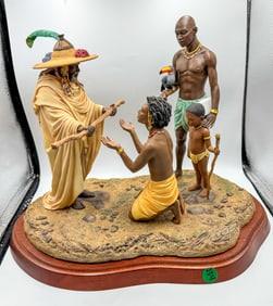 THOMAS BLACKSHEAR FIGURAL GROUPING OF A STORYTELLER, 13" X 13" X 10"