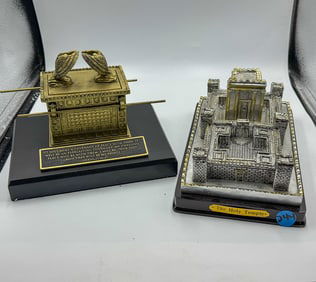2 ARK OF THE COVENANT METAL SCULPTURES, 9" X 6" X 4.5" AND 6" X 8" X 5.5"