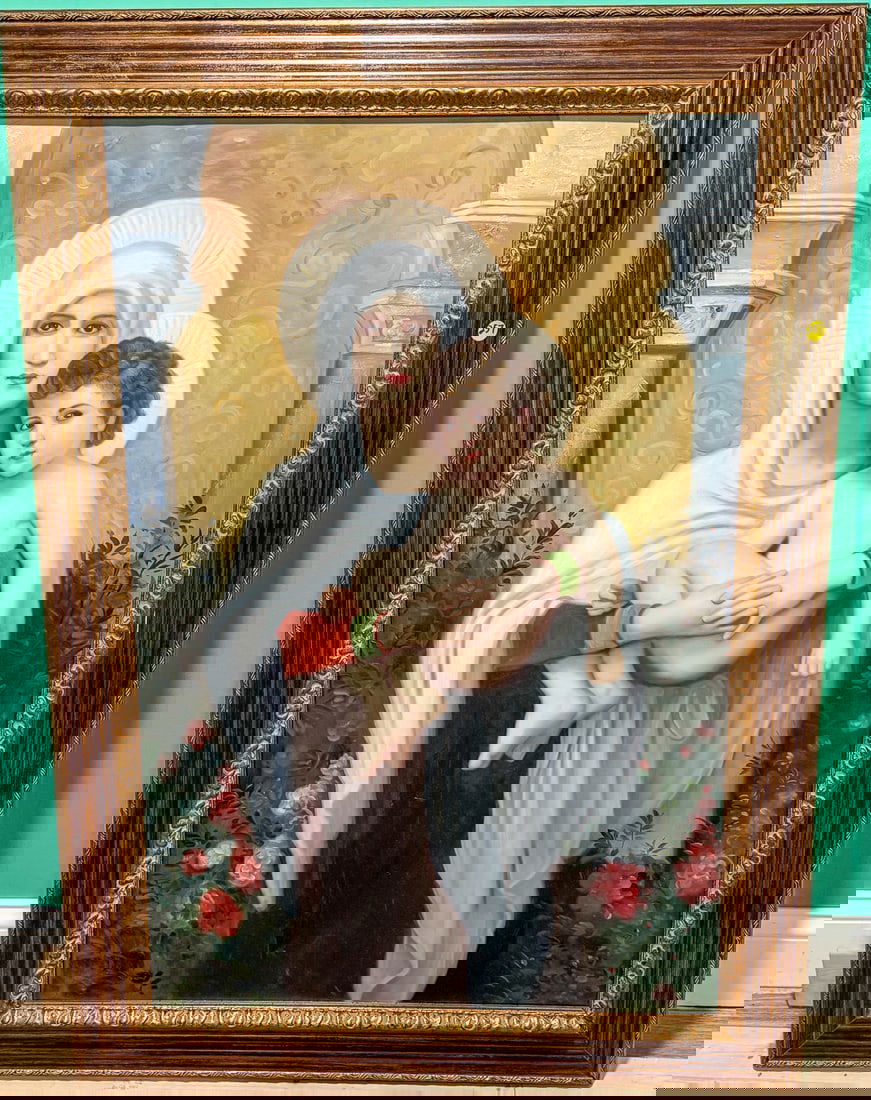 OIL PAINTING OF MADONNA W/ CHILD, 41" X 43" (1 of 7)