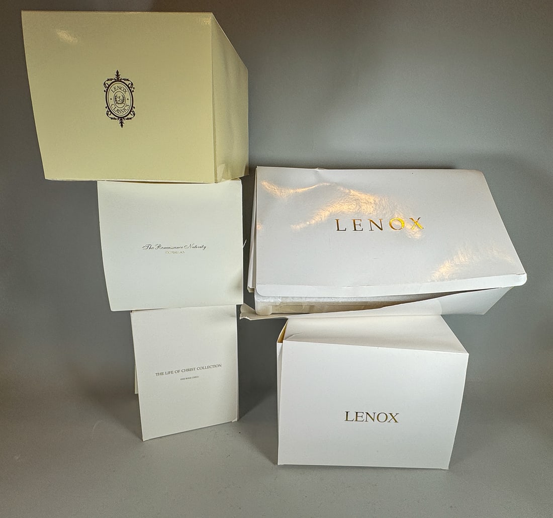 FIVE LENNOX NATIVITY/RELIGIOUS SCENES IN BOXES, 17" X 11" X 6" AND SMALLER(IN BOX): FIVE LENNOX NATIVITY/RELIGIOUS SCENES IN BOXES, 17" X 11" X 6" AND SMALLER(IN BOX)