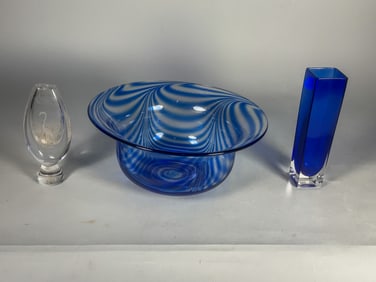 KOSTE WODEN VASE AND 2 OTHER PIECES ART GLASS, 7.25", 6.25", AND 4.5" X 10"