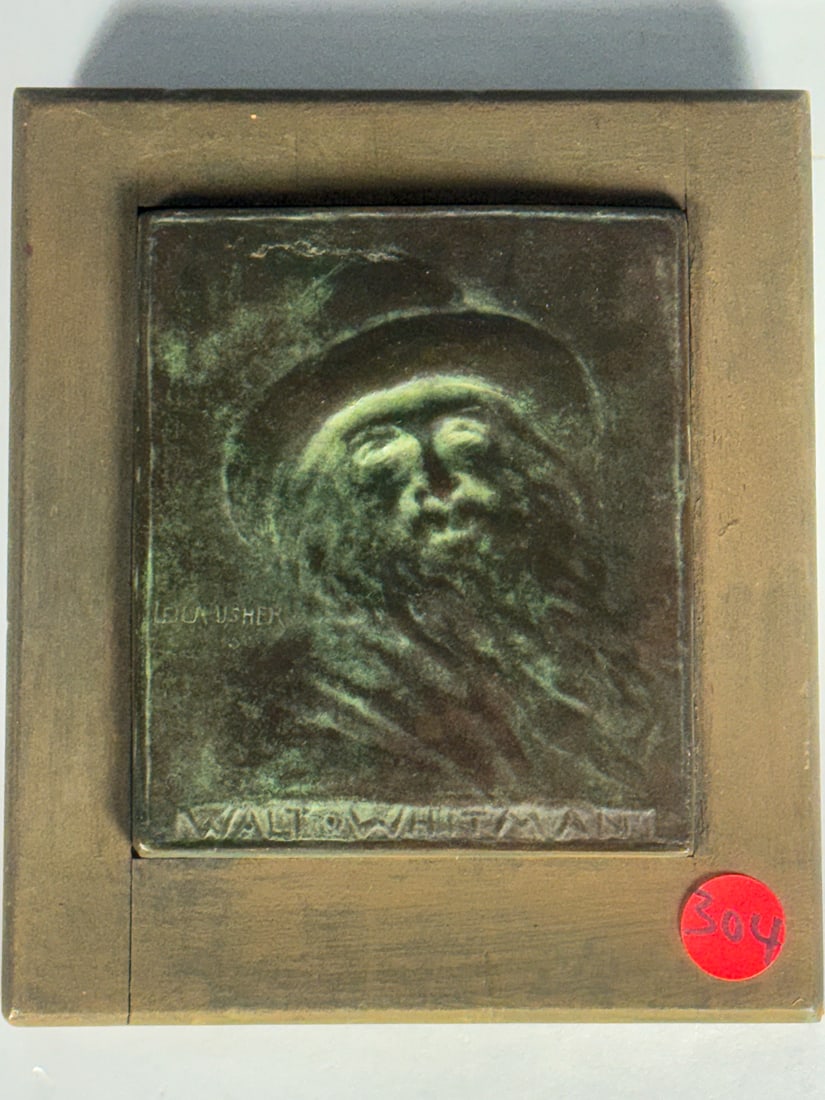 LEILLA USHER BRONZE PLAQUE OF WALT WHITMAN, 7" X 6" OVERALL: LEILLA USHER BRONZE PLAQUE OF WALT WHITMAN, 7" X 6" OVERALL