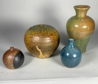 4 MCM STUDIO POTTERY PIECES, 9" X 5" AND SMALLER