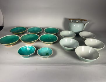 CHINESE FAMILLE ROSE AND CELADON LOT, 9" X 8" AND SMALLER