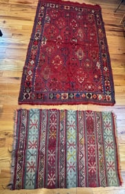 2 ANTIQUE FLATWEAVE RUGS, 41" X 28" AND 68" X 41"