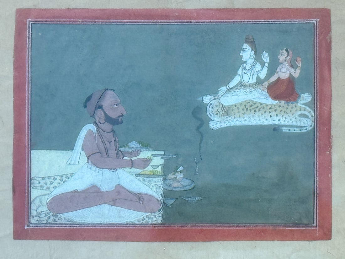 18TH CENTURY INDIAN PAINTING LAKSHMANA SERVING RANA, 13.5" X 17" FRAMED AND 5" X 7" SIGHT (1 of 6)