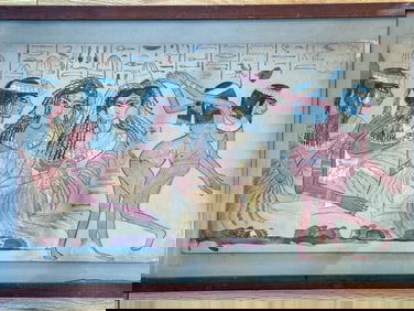 EGYPTIAN STYLE WATERCOLOR PAINTING EARLY 20TH CENTURY, 20" X 16" FRAMED AND 12" X 21" SIGHT