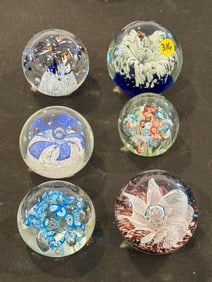 6 GLASS PAPERWEIGHTS, 4" AND SMALLER
