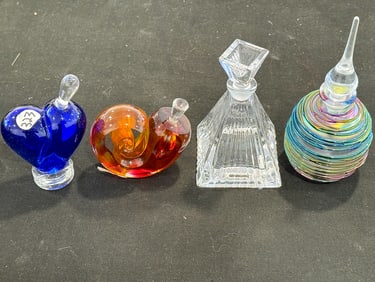 4 ART GLASS PERFUMES, 7" AND SMALLER