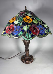 TIFFANY STYLE STAINED GLASS LAMP, 28" D X 26" T