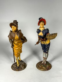 VICTORIAN COLD PAINTED BRONZE FIGURES, 13" EACH