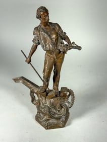 ART DECO INDUSTRIALIST BRONZE FIGURE, 13" TALL