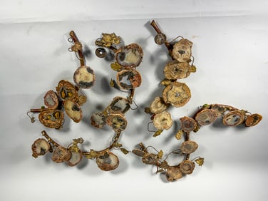 COPPER AND PETRIFIED WOOD SCULPTURE OF LILLY PADS, 14" X 8" AND SMALLER