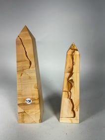 2 STONE OBELISKS, 14" AND 12"