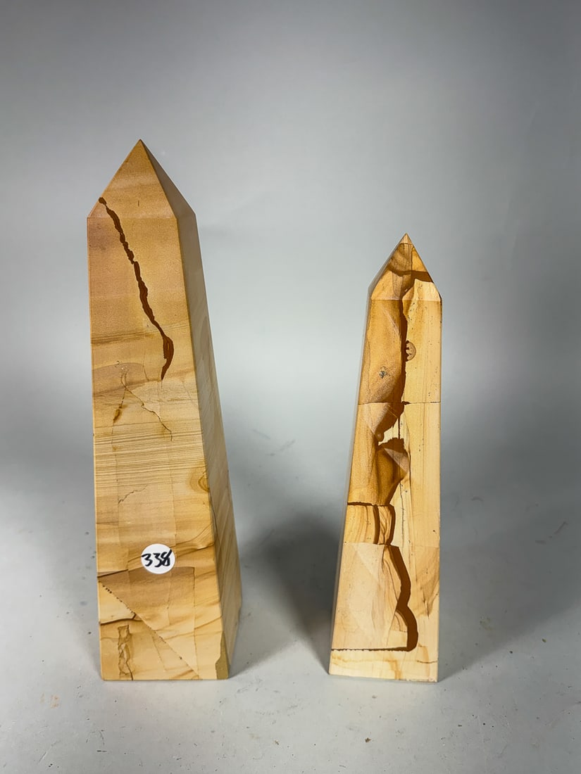 2 STONE OBELISKS, 14" AND 12" (1 of 3)