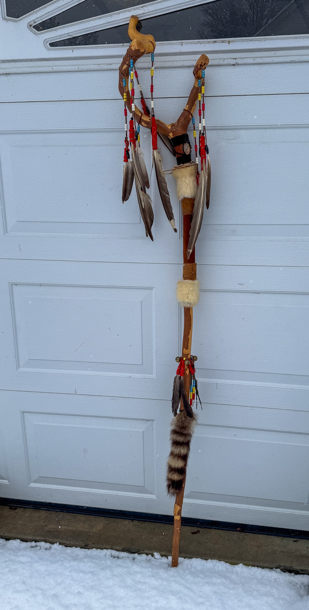 BEADED NATIVE AMERICAN STYLE WALKING STICK, 74" (1 of 4)