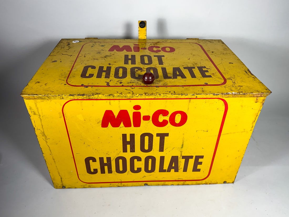 ANTIQUE MI-CO HOT CHOCOLATE STREET VENDING BOX/COOLER, 12" X 12" X 20" (1 of 8)