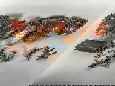 LOT OF ANTIQUE CHINESE CARVED WOODEN BELLS, 10" AND SMALLER