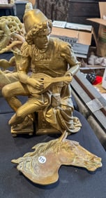 GILDED BRONZE CLOCK TOPPER(AS IS) HORSE TRAY,13" X 8" X 4" AND 9" X 5"