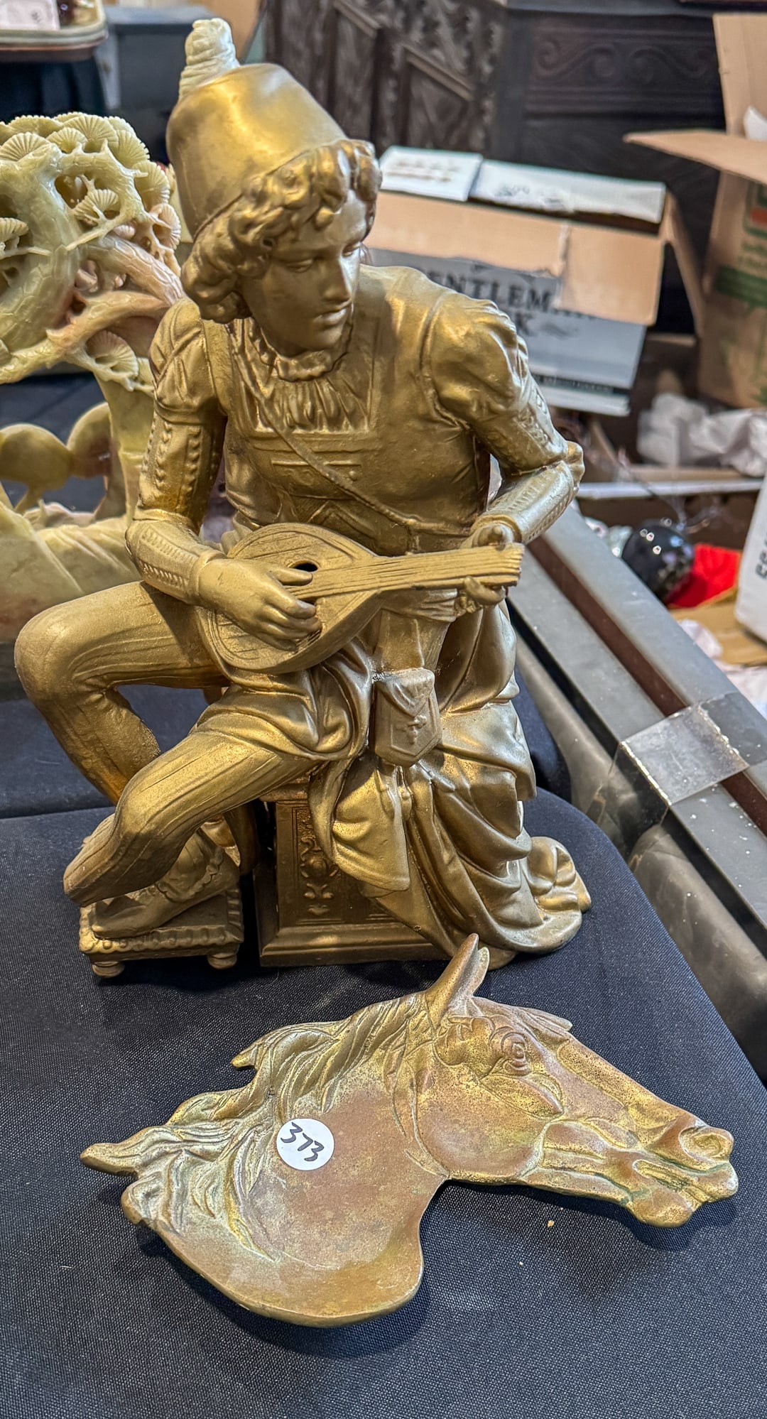 GILDED BRONZE CLOCK TOPPER(AS IS) HORSE TRAY,13" X 8" X 4" AND 9" X 5": GILDED BRONZE CLOCK TOPPER(AS IS) HORSE TRAY,13" X 8" X 4" AND 9" X 5"