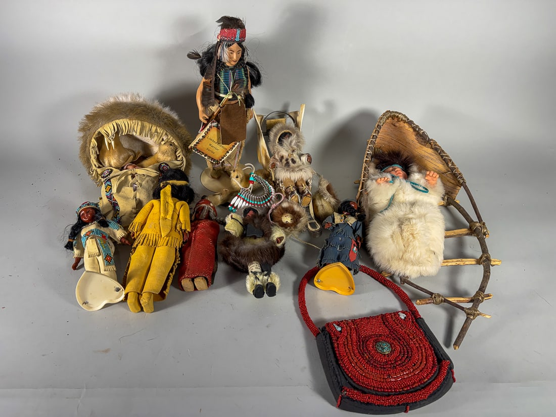 SKOOKUM DOLLS, BEADED BAGS, AND MORE. 15" AND SMALLER: SKOOKUM DOLLS, BEADED BAGS, AND MORE. 15" AND SMALLER