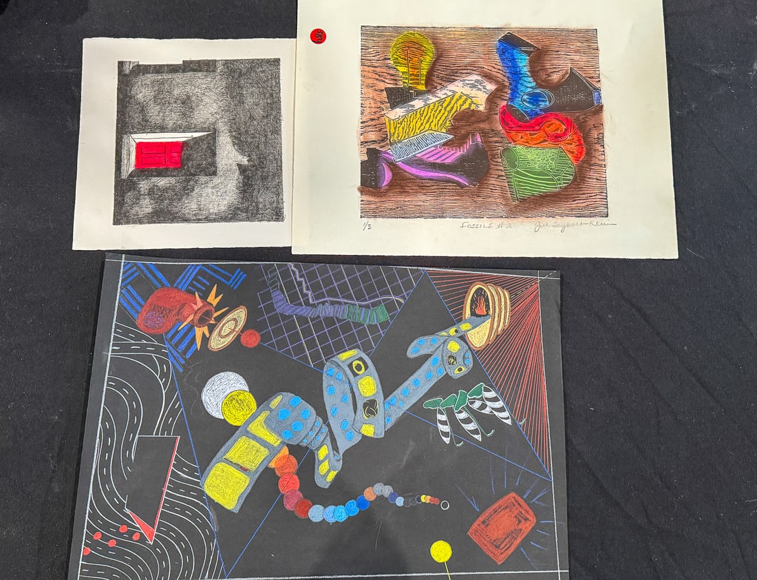 JILL SAYBOLT KLEIN COLORED PENCIL DRAWING AND 2 PRINTS, 10" X 10", 10" X 12" AND 20" X 14": JILL SAYBOLT KLEIN COLORED PENCIL DRAWING AND 2 PRINTS, 10" X 10", 10" X 12" AND 20" X 14"