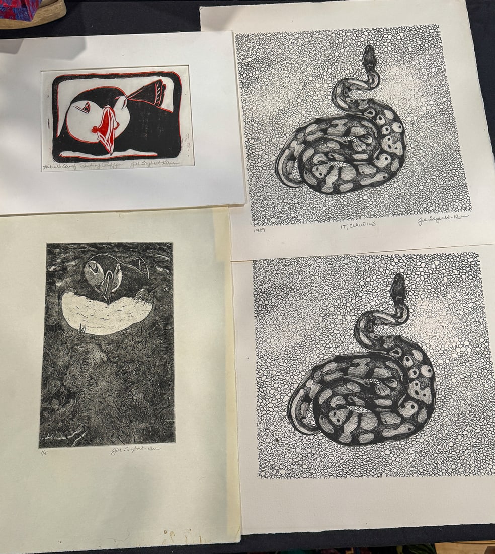 4 ETCHINGS BY JILL SAYBOLT KLEIN, 12.5" X 18.5" AND SMALLER: 4 ETCHINGS BY JILL SAYBOLT KLEIN, 12.5" X 18.5" AND SMALLER