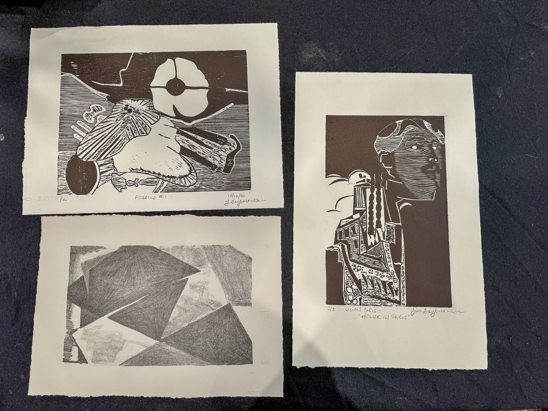 3 LARGE ABSTRACT ETCHINGS BY JILL SAYBOLT KLEIN, 12" X 18" AND SMALLER: 3 LARGE ABSTRACT ETCHINGS BY JILL SAYBOLT KLEIN, 12" X 18" AND SMALLER