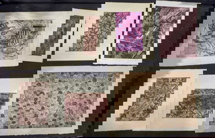 7 ABSTRACT ETCHINGS BY JILL SAYBOLT KLEIN, 20" X 16" AND SMALLER