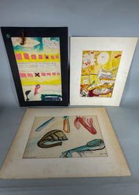 3 WILLIAM THAYER ABSTRACT INK AND WATERCOLOR, 18" X 25" AND SMALLER