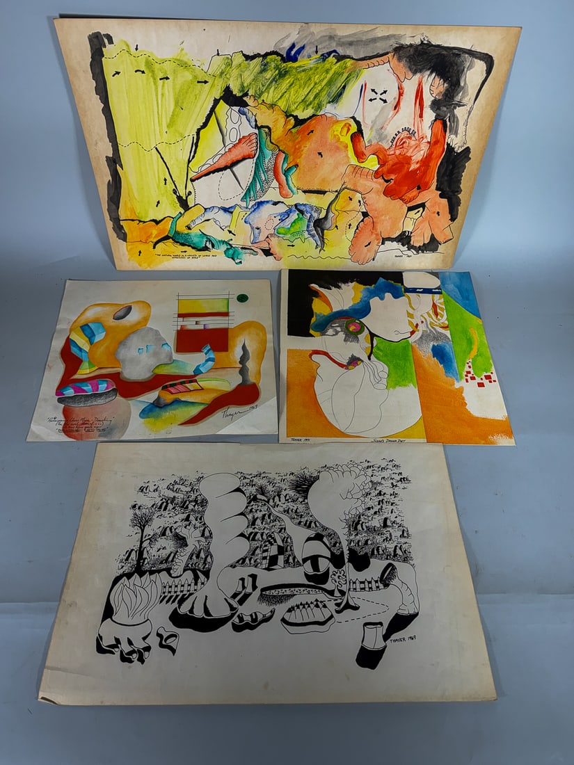 4 WILLIAM THAYER ABSTRACT INK AND WATERCOLOR, 14.5" X 22" AND SMALLER (1 of 7)