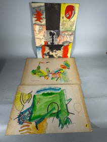 3 WILLIAM THAYER ABSTRACT INK AND WATERCOLOR, 15" X 22" AND SMALLER