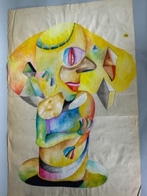 A WILLIAM THAYER ABSTRACT INK AND WATERCOLOR, 24" X 36" AND SMALLER