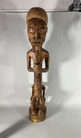 LARGE AFRICAN WOOD CARVINGS, 9" X 9" X 35"