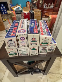 8 HESS TRUCKS IN BOXES 1990S-2000S, 15.5" X 5.5" X 4" AND SMALLER