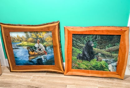 2 PAINTINGS IN LIVE EDGE FRAMES